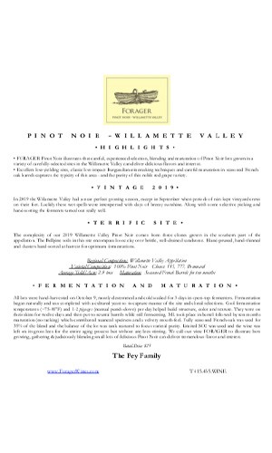 2019 FORAGER Willamette Valley Pinot Noir Technical Notes