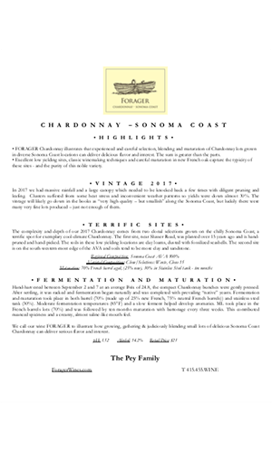 2017 FORAGER Sonoma Coast Chardonnay Technical Notes