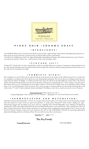 2016 FORAGER Sonoma Coast Pinot Noir Technical Notes