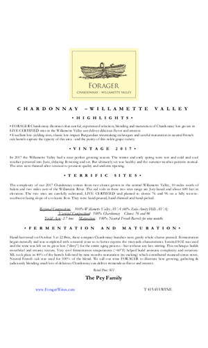 2017 FORAGER Willamette Valley Chardonnay Technical Notes